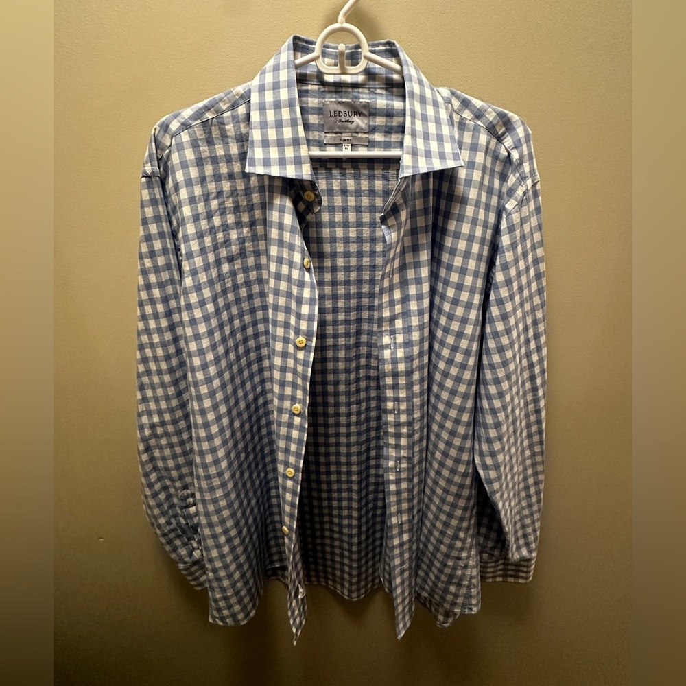 Ledbury Slim Fit Light Blue Checkered Button Down Shirt